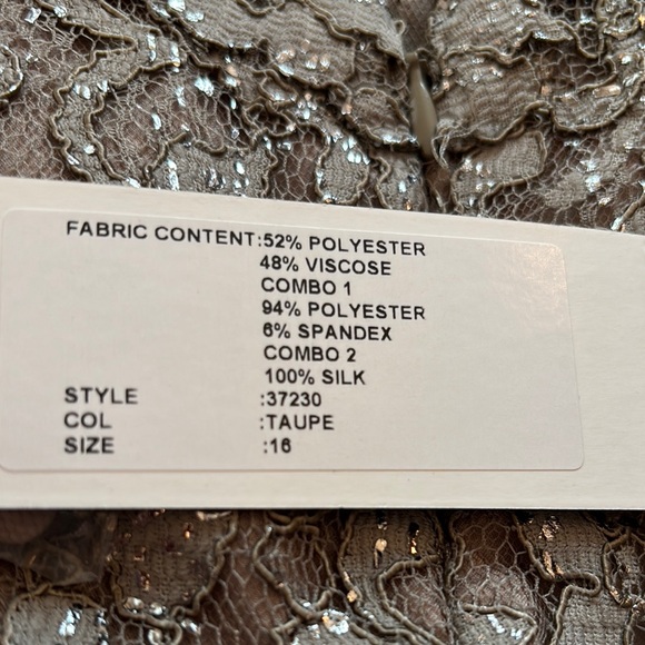 Elegant Lace Evening Gown by Rickie Freeman Teri John Size 16 Color Taupe - Picture 9 of 9